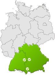 Bild: Deutschlandkarte - Bayern und Baden-Württemberg hervorgehoben als regionale Gebietsbetreuung von abele Treppenlifte.